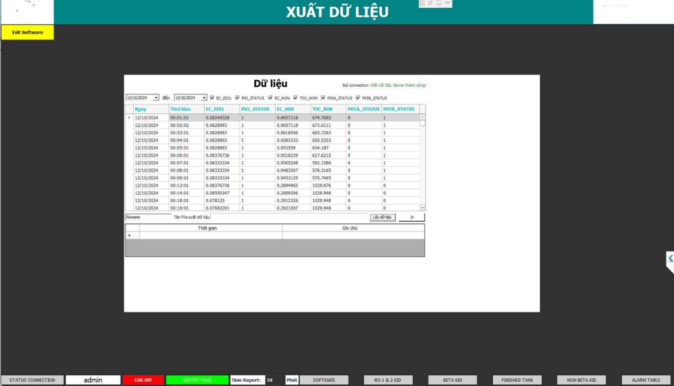 Giao diện phần mềm quản lý nước dược phẩm đạt chuẩn GMP-EU